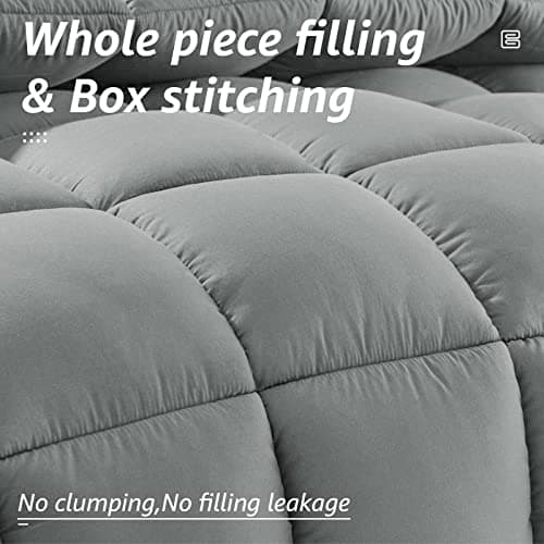 HYLEORY All Season Full Size Bed Comforter - Cooling Down Alternative Quilted Duvet Insert with Corner Tabs - Winter Warm - Machine Washable - Light Grey