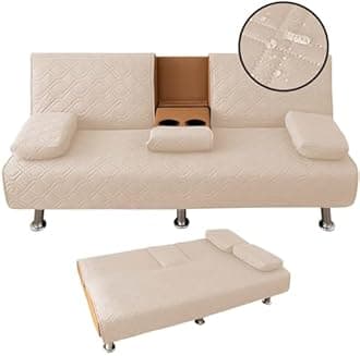 4 Pieces Click Clack Sofa Bed Cover 3 Seater, Quilted Convertible Folding Cover with 2 Removable Armrests and 1 Holders Covers (Khaki)