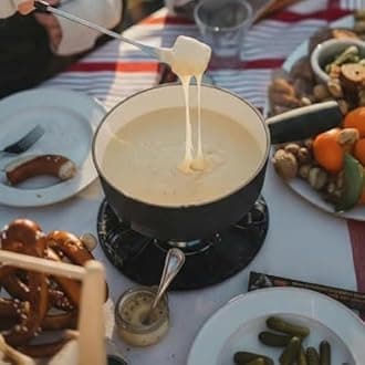 Artestia Cast Iron Cheese Fondue Pot Set, Swiss Traditional Cast Iron Fondue Set for Cheese, Meat & Chocolate (Black Matt)