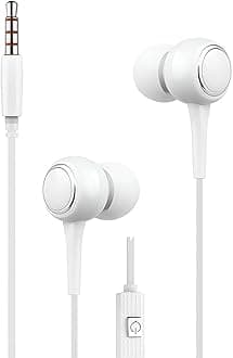 White Wired in-Earphone, Stereophonic Sound, Mic, Built-in Microphone, Bass, 3.5mm Jack, For All Mobile Phones, Music