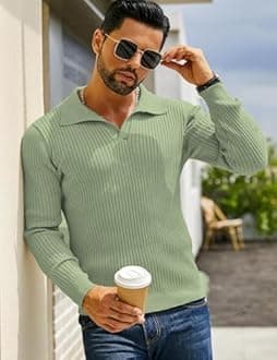 DENIMHOLIC Men's Cotton Full Sleeve Collar Polo Sweater for Men, Rib Knitted Sweaters for Men Winter Sweater for Man
