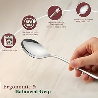 Parage 12 Pieces Stainless Steel Table Spoons Set with Round Edge, 18.5 cm, Tableware, Set of 12, Silver