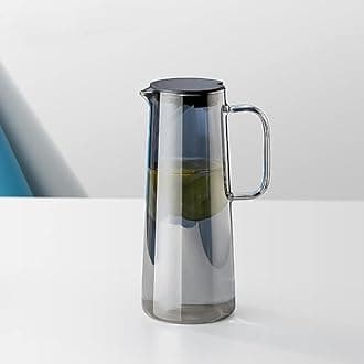 bellemax Water and Juice Black Glasses Set of 6 and Borosilicate Jug Set 1Combo,(6 PC Glasses 270ML and 1 Water Jug 1 Liter), Transparent, Glass and Jug Set for Dining Table (Black - B)