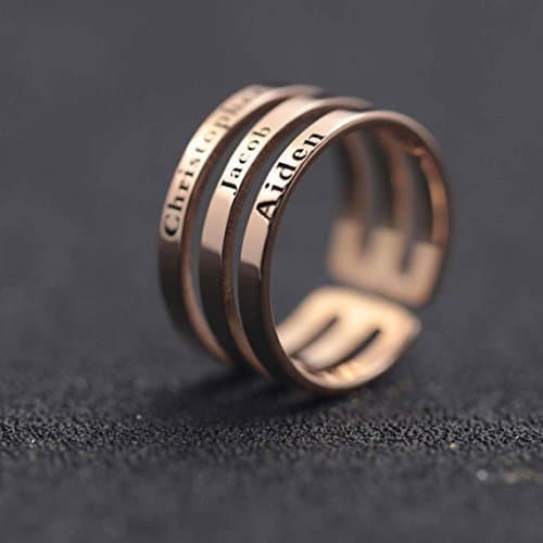 Personalized Custom Rings Triple Three Names Sterling Silver or White Gold or Gold Plated Ring Engraved Personalized Jewelry Anniversary Christmas Birthday Mothers Mom Day Gifts