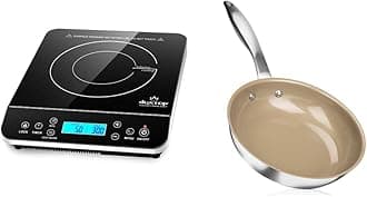 Duxtop Portable Induction Cooktop, Silver 9600LS/BT-200DZ & Ceramic Non-stick Frying Pan, Stainless Steel Induction Frying Pan, 8-Inch Stir Fry Pan with Heavy-gauge Impact-bonded Bottom, FUSION Ti
