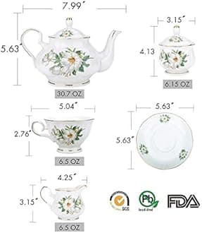 CHENP.HMC Porcelain Tea Set Tea Cup Set 22-Piece Porcelain Ceramic Coffee Tea Gift Sets Cups Saucer Service for 6 Teapot Sugar Bowl Creamer Pitcher and Teaspoons tea pot sets(Camellia)