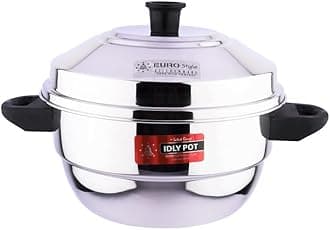 EURO style Compact Deluxe -12 Stainless Steel Idly Cookware & Steamer | Idli, Idiyappam, Dhokla & Vegetable Steamer | 2 in 1 | 3 Idly Plates (12 idlis) &1 Steamer | Multipurpose
