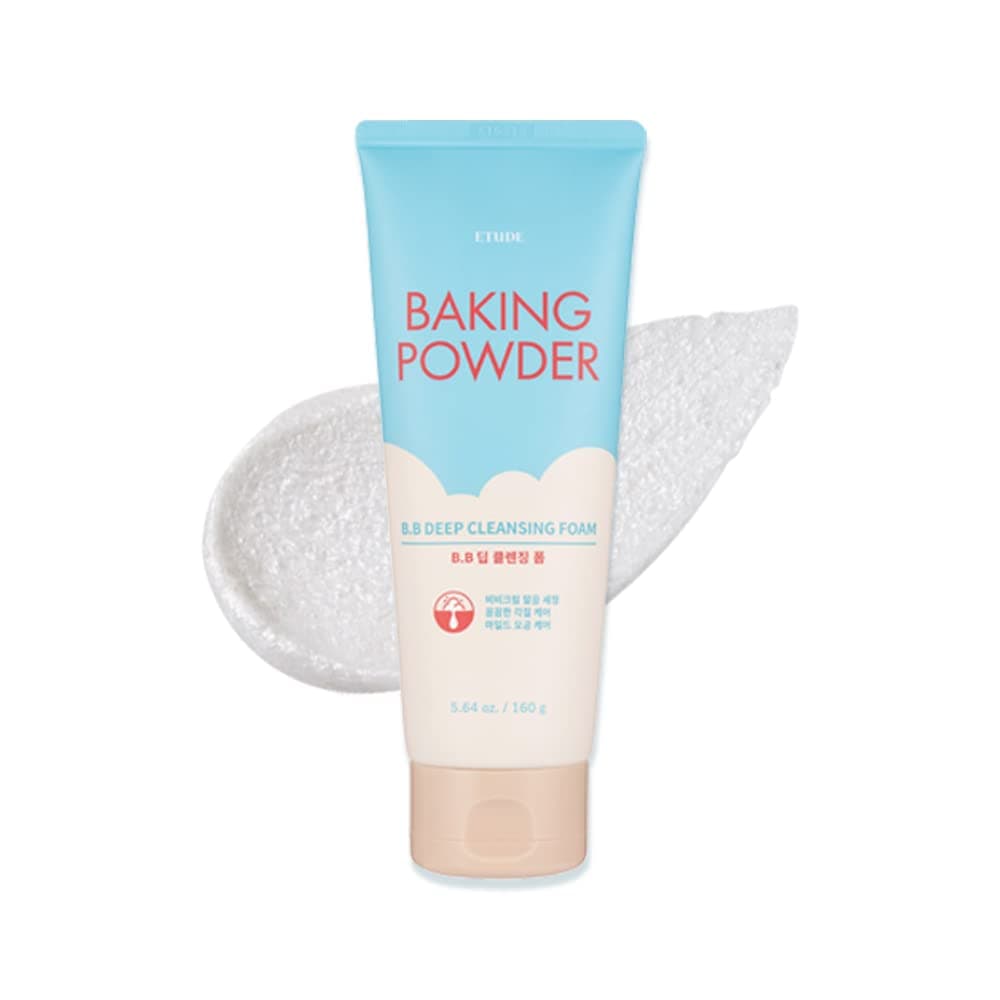 Baking Powder B.B Deep Cleansing Foam, 2 in 1 Rice Bran + Baking Powder, Creamy Bubble + Scrub Exfoliate Skin, Fash Wash, Deep Cleanser for Makeup, Korean Skin Care, Beauty (5.4 Fl Oz)