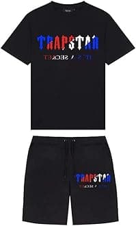 YOUPO Trapstar Letters Printed Casual Sportswear Suit, Men and Women T-Shirt + Shorts + Hat 3 Piece, Loose Jogging Short Sleeve Tracksuits (Color : A1, Size : Small)