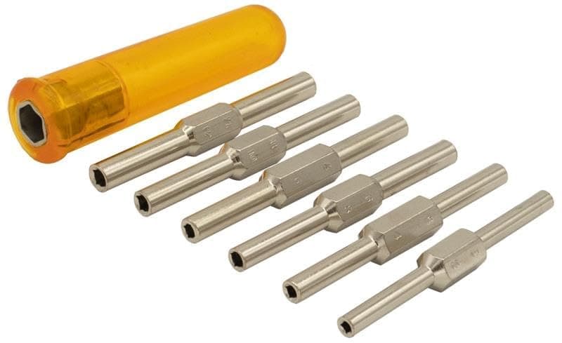 Clock Winding & Letting Down Release Tool (3.5-5.25mm) - Mainspring Let Down Tool with 6 Key Shafts - Steel (Nickel Plated) with Plastic Handle