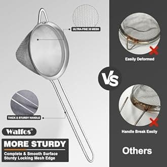 Small Extra Fine Mesh Strainer for Cocktail & Tea, Walfos Mini Stainless Steel Sieve with Handle, 3.3 Inch Metal Sifter for Tea Herbs, Coffee, Juice & Beverages