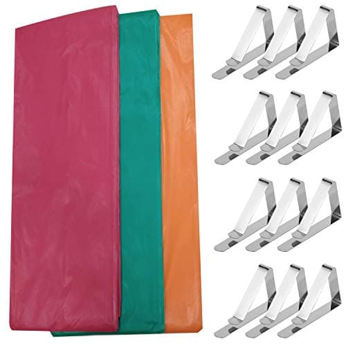 Kitchenzap Plastic Table Cloth and Clips Bundle – Ideal Table Cover and Stainless Steel Table Clamps for Picnics and Parties – Stain Resistant, Waterproof, Amazingly Durable