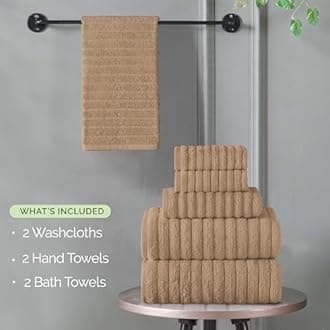 Elegant Comfort 100% Turkish Cotton Corduroy Ribbed Luxury Bath Towels 6-Piece Set, Premium Feel - Quick Dry, Highly Absorbent, Contains 2 Bath Towels, 2 Hand Towels, and 2 Washcloths, Taupe