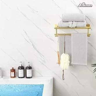 Alise Towel Rack,Towel Hanger with Double Towel Bars,Wall Mount Tower Holder for Bathroom and Lavatory,SUS 304 Stainless Steel Towel Shelf,Brushed Gold Finish,16-Inch