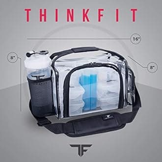 ThinkFit Clear Lunch Bag with 6 Meal Prep Containers - BPA-Free, Reusable, Microwave + Freezer Safe - With Shaker Cup and more! Clear Lunch Box - Transparent Bag for Work
