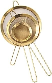 Fine Mesh Strainer 3 Pc Set, Golden Flour Sifter for Baking, Strainer Set Fine Mesh – Premium 304 Stainless Steel , Matcha Tea Strainer, Gravy Separator, Sieve Pasta Strainers(Gold)