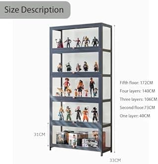 Curio Display Case with glass Cabinet Door,large Flip Door Display Cabinet,Storage Shelves with Acrylic Glass Door,Collectibles Toy Organizers Rack,Glass curio cabinet for Collectibles 80*40cm gray