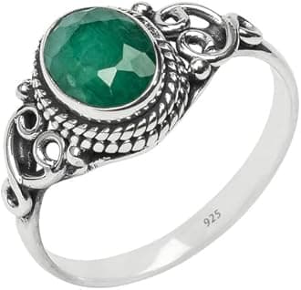 Avicrafts Emerald Stone Ring 925 Sterling Silver Statement Ring For Women Handmade Gemstone Christmas Jewellery Gift For Her