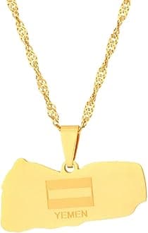 Hafrita Yemen Map Flag Pendant Neckalces Silver Gold Neckalce Yemeni Map Chain Necklaces (Flag Style, 45cm Thin Chain)