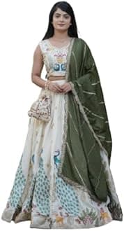 KrishuEthnics Designer Bridal Lehenga Choli Set with Embroidered Border, Traditional PartyWear Collection