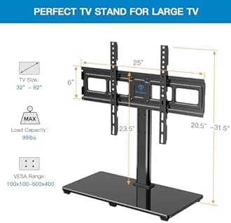 PERLESMITH Universal TV Stand Table Top TV Base for 37 to 70 inch LCD LED OLED 4K Plasma Flat Screen TVs - Height Adjustable TV Mount Stand with Tempered Glass Base, VESA 600x400mm, Holds up to 99lbs