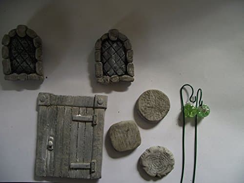 Hand Made Stone Pixie Garden Kit with Pixie Door, Arched Fairy Windows, Stepping Stones and Lanterns