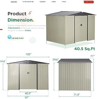 AECOJOY 8 x 6 Ft Outdoor Storage Tool Shed with Sliding Door, Metal Garden Shed for Yard, Clearance in Grey