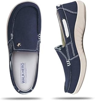 Womens Slip On Shoes - Casual Boat Loafers Shoes for Women with Arch Support - Plantar Fasciitis Canvas Sneakers for Daily Walking