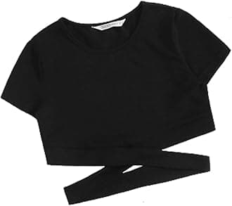 OYOANGLEGirl's Cute Crisscross Short Sleeve Cutout Solid Crop Top Tee T-Shirts