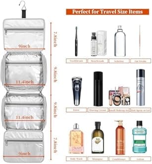 Bosidu Hanging Travel Toiletry Bag, Large Capacity Cosmetic Organizer for Women, 4 Compartments, Sturdy Hook, Perfect for Travel/Daily Use/Valentines Day