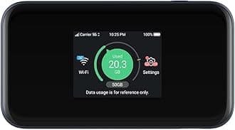 ZTEMU5001 5G Unlocked portable low cost travel WiFi, connects 32 devices, 8 hours long lasting battery with Quick Charge, touch screen, UK Spec – Black