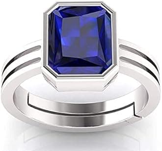 Natural Certified Original Blue Sapphire 8.25 Carat Birthstone Silver Plated Ring - Promise & Wedding Ring for Men & Women