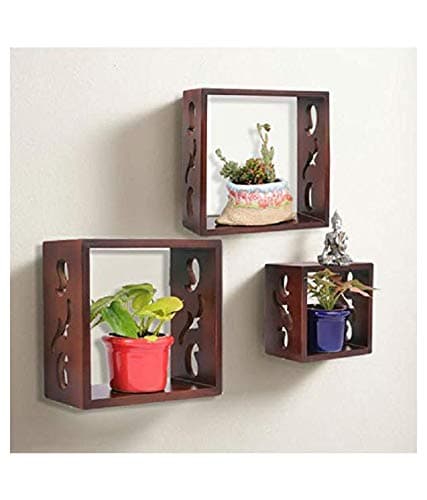 AMAZE SHOPPEE Square Shaped Design Wall Decor MDF Wall Shelf (Brown)