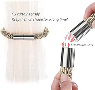 NICEEC 2 Pack Magnetic Curtain Tiebacks Modern Simple Style Drape Tie Backs Convenient Decorative Weave Rope Curtain Holdbacks for Thin or Thick Home & Office Window Draperies (Khaki)