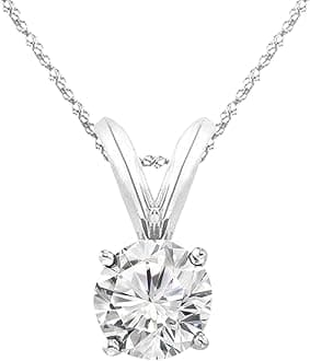 - 0.5-10 Carat Lab Grown Diamond Solitaire Pendant Necklace, Round Cut Solitaire, 4-Prong Setting, Jewelry for Women (E-F, VS)