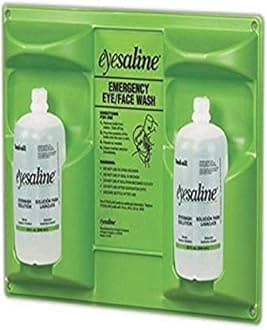 Honeywell Home-32-000462 32 oz. (946 ml) Double Bottle Sterile Saline Eye Wash Wall Station (Trilingual, Includes 2 Full Bottles) - Green/Clear