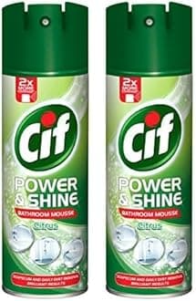 Cif Power & Shine Citrus Soap Scum & Daily Dirt Removal Mousse Bathroom Cleaner for Cleaning Plastic, Enamel, and Chrome Surfaces 500 ml (Pack of 2)