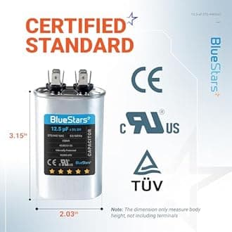 12.5 uF MFD ±5% 370 VAC or 440 VAC CBB65 Oval Run Start Capacitor - Replacement Part by BlueStars - Exact Fit for Condenser Straight Cool or Heat Pump Air Conditioner - Replaces 97F9003, Z97F9003