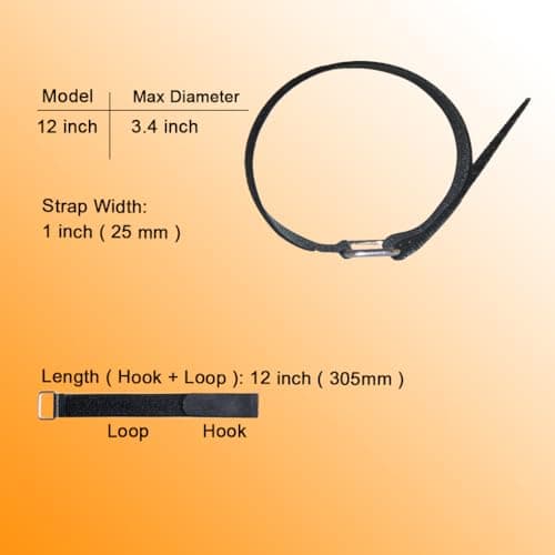 12 Inch Cinch Cable Tie Down Straps, 12 Pcs Reusable Hook and Loop Fastening Nylon Cable Tie Wraps with Metal Buckle