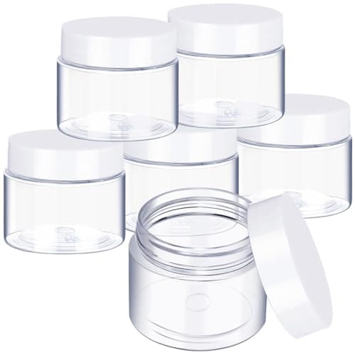 SATINIOR 6 Pack 1 oz Plastic Jars Containers with Lids Wide-mouth Refillable Leakproof Reusable Round Empty Jars for Travel Cosmetic Dry Food Spice Candy Cookie Home Kitchen Organizing(White)