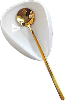Coffee Spoon Rest, Mini Coffee Spoon Holder, Small Ceramic Spoon Rest for Coffee Stirrers, Teaspoon, Bar Spoon, Coffee Bar Accessories, Coffee Station (Ture white+Gold Spoon)