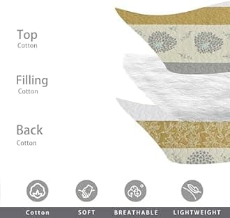 Homzard Quilt Queen Size - Queen Comforter Set,Mustard Yellow Beige Grey All Cotton Quilted Bedspread Set,Striped Floral Pattern Bedding,Lightweight Paisley 3 Piece,All Seasons