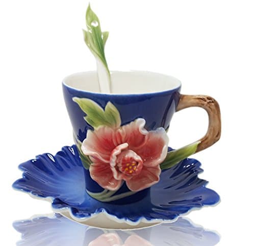 Sophisticated Tree Peony Tea Cup Compelete Coffee Tea Set - With 1 Cup 1 Spoon 1 Saucer - Best Gift for Her- Fascinating Collectible Display Art – Wonderful Kitchen Decor