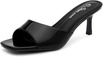 Shoe Land Deverena Women's Low Heels Stiletto Heeled Slides, Open Toe One Band Slip-On Heeled Mules – Dressy Heeled Sandals for Prom, Party, Wedding, and Vacation, 2401BlackPT, Size 7.0, Deverena
