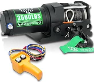 2500 lb ATV Electric Winch, 12V DC, Heavy Duty Synthetic Winch Rope 1/5" x 32FT, Wired Remote Control, Includes Fairlead, Winch Mounting Plate, Ideal for Off-Road, ATV, UTV, Boat Towing Off Road