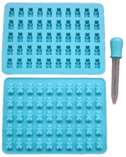 2 Pack 50 Cavities Candy Silicone Moulds & Ice Cube Trays - Gummy Bear Moulds with 2 Dropper Pipettes for Sweets, Jelly, Soap, Chocolate Making and Kids Party (Random Colour)