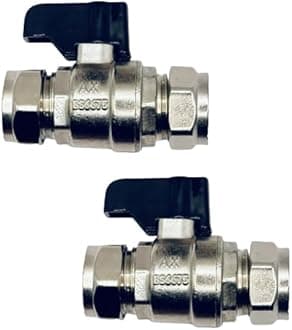 hep® 15mm Full Bore Isolating Ball O Fix Valve Straight for Tap Connector Flexi Pipes with Thumb Trun Black Lever for Hot & Cold WRAS Approved Pack of 2