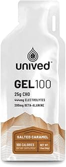 Unived Gel 100 - Vegan Energy Gel for Endurance Athletes Runners & Cyclists - 100kcal - Salted Caramel - Pack of 6