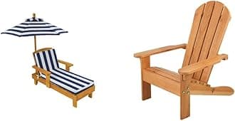 Outdoor Wooden Chaise Lounge and Adirondack Chair Set for Kids