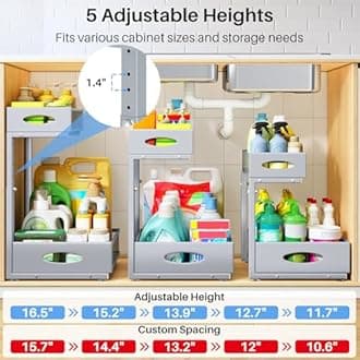 Under Sink Organizer, 2 Tier Pull Out Under Cabinet Organizer Shelf with Pad for Framed Cabinets, Metal Slide Out Under Sink Storage, Mesh Sliding Drawers for Kitchen Bathroom Laundry(Grey, 1 Pack)